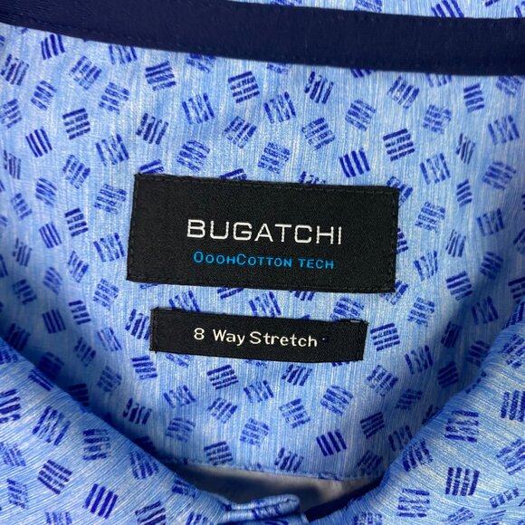 Bugatchi Polo Shirt Men's Large Periwinkle Blue 8 Way Stretch Golf Geometric NWT - Picture 6 of 12